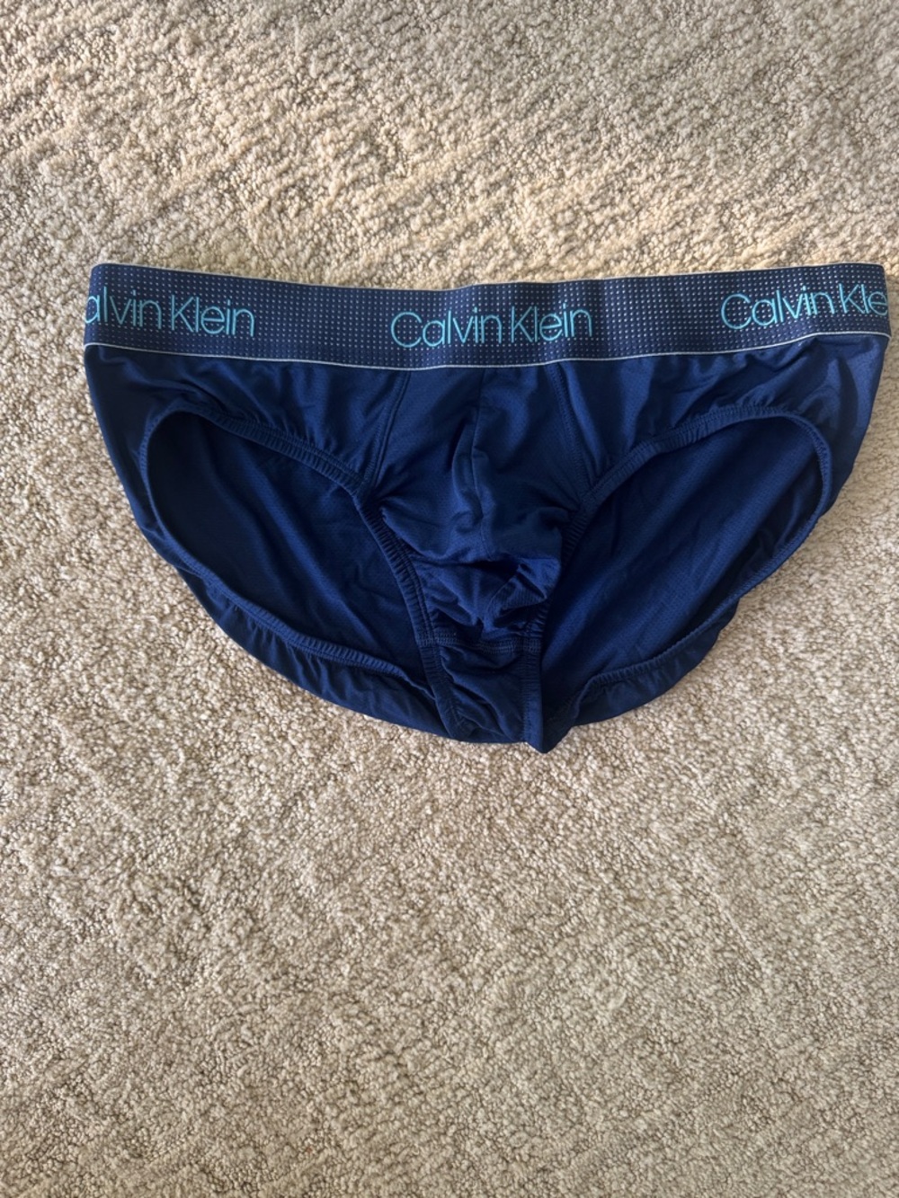 Calvin Klein Dark Blue Mesh Brief with Light Blue Logo Waistband